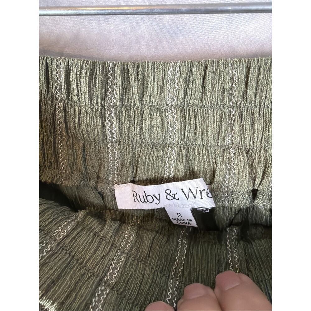 Ruby & Wren Drawstring Wide Leg Pants in Green & White Stripe Size S Nordstrom - Picture 6 of 9